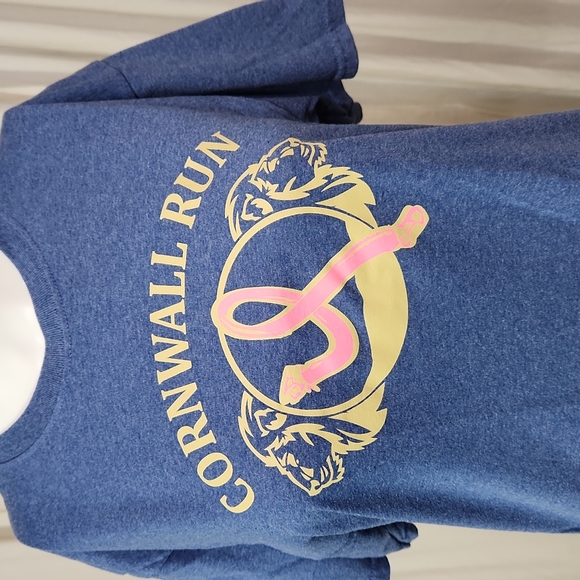 $5☃️"Cornwall Run" Unisex Breast Cancer Heathered Blue Medium Tee Shirt - Picture 2 of 10